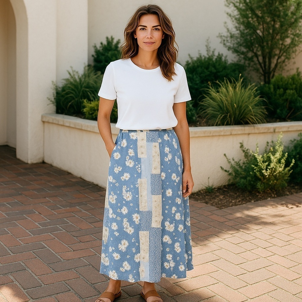 Cato | Floral Patchwork Midi Skirt Petite Various Sizes Available